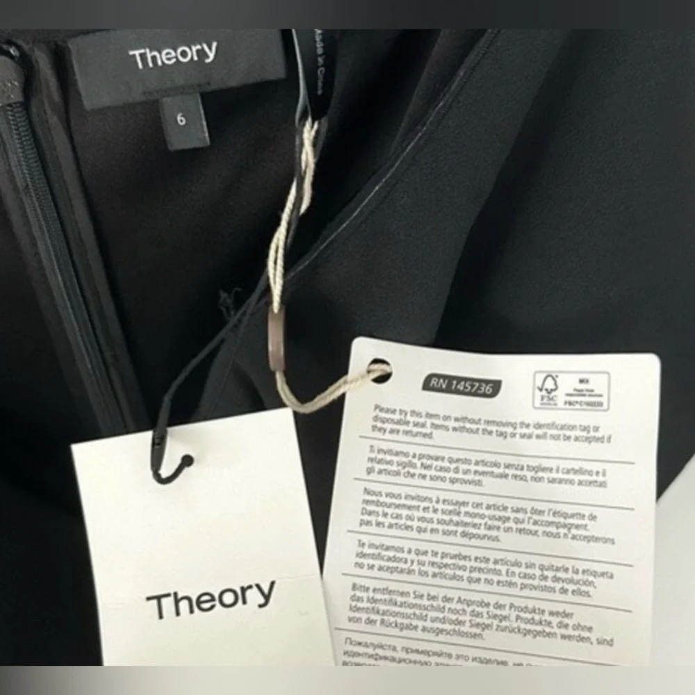 NWT Theory Kensington Elegant Black Mini Off-Shoulder Dress NWT Size 6 - Picture 6 of 7
